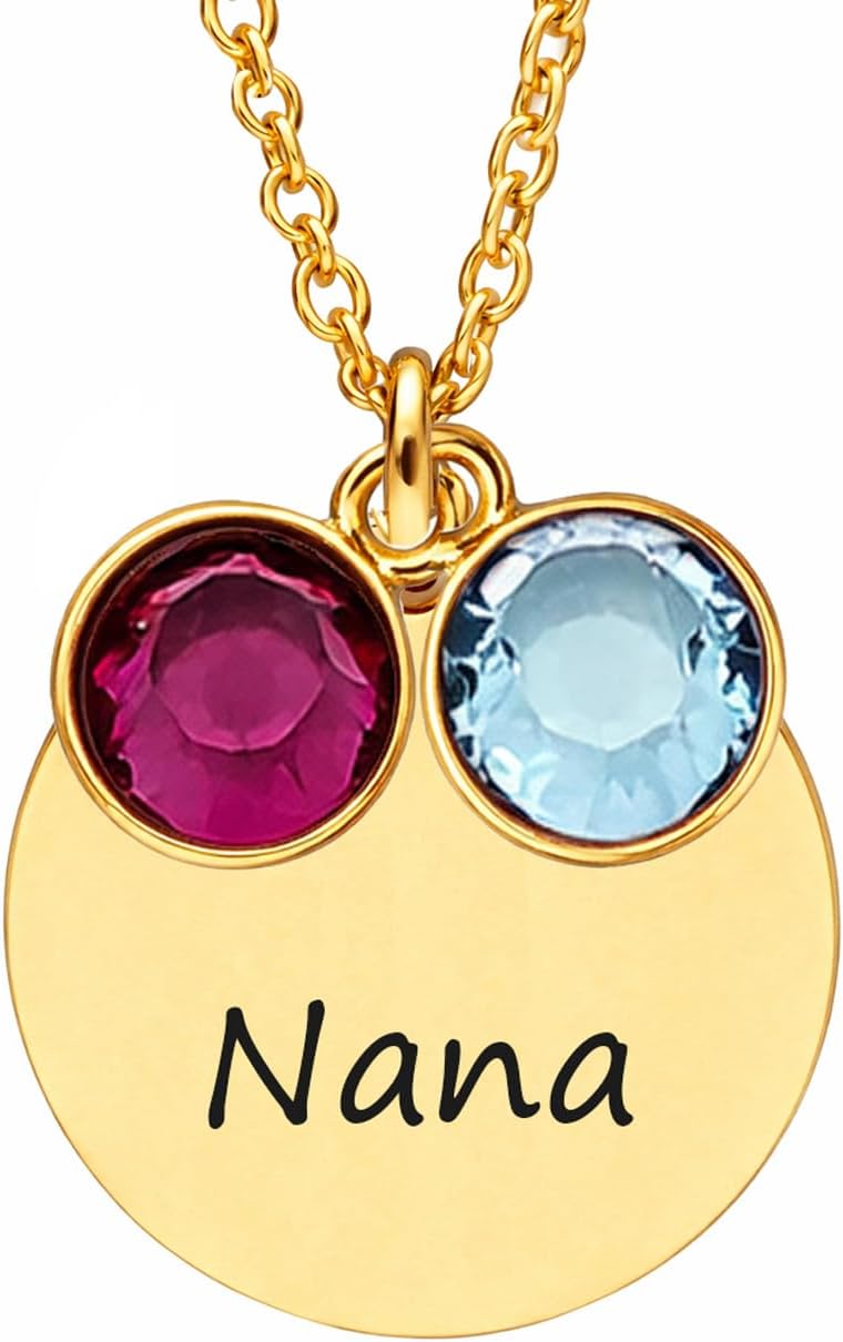 Nana Necklace with Grandkids Birthstones – Birthstone Necklace for Nana, Grandmother Jewelry from Grandkids, Perfect and Meaningful for Mother’s Day, Birthday, Christmas