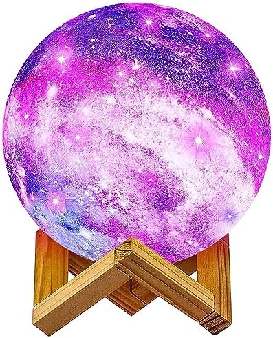 NSL Lighting Galaxy Lamp with Wooden Stand 16 LED Colors Touch & Remote Control USB Rechargeable 7.1 inch