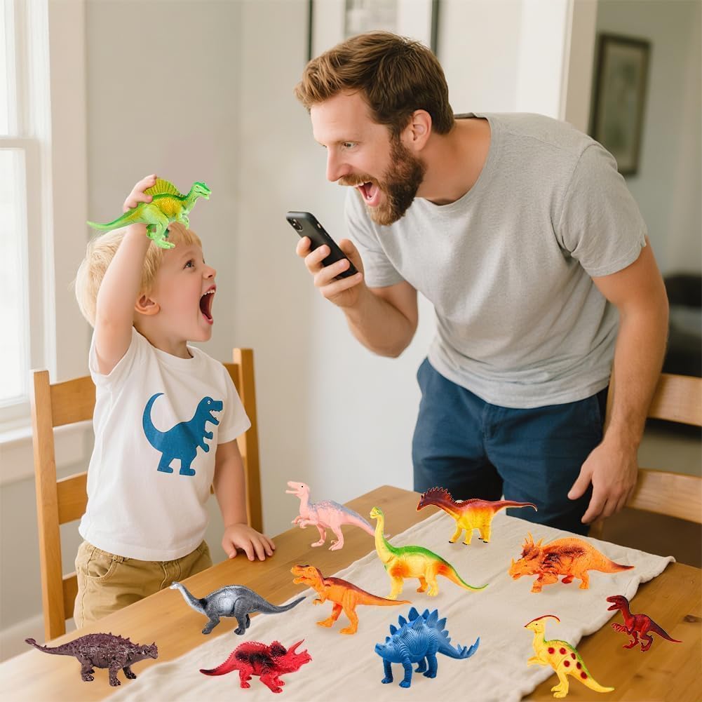 Kimicare Kids Dinosaur Figures Toys, 18 Pcs Plastic Dinosaur Toys for Kids 3-5, STEM Educational Realistic Dinosaurs Figurine Playset for Toddlers, 5 to 7 Inch Dino Toy Birthday Gifts Boys Girls
