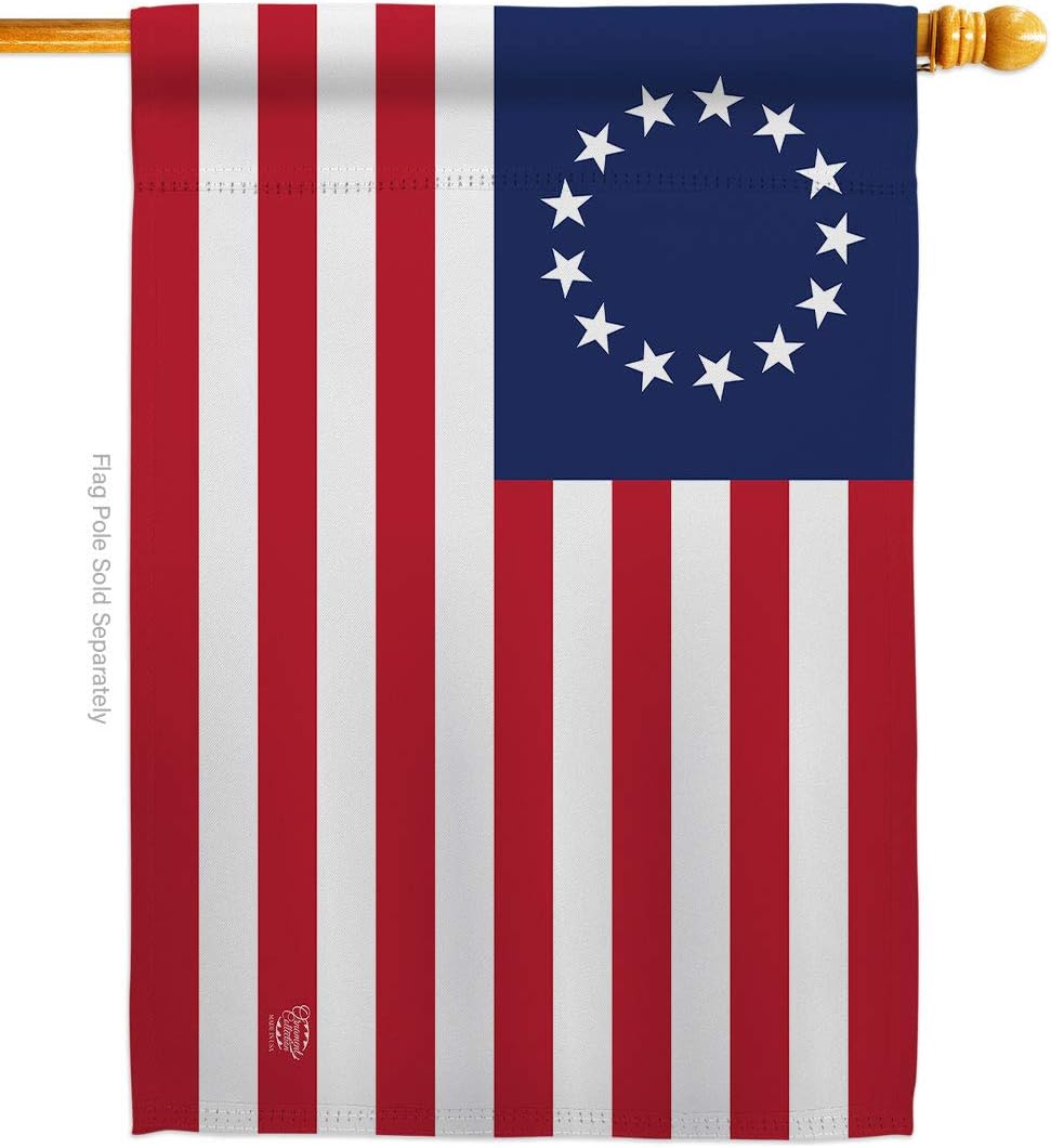 H192173-BO Betsy Ross Americana Historic Decorative Vertical, House Flag 28"x 40", Multi-Color