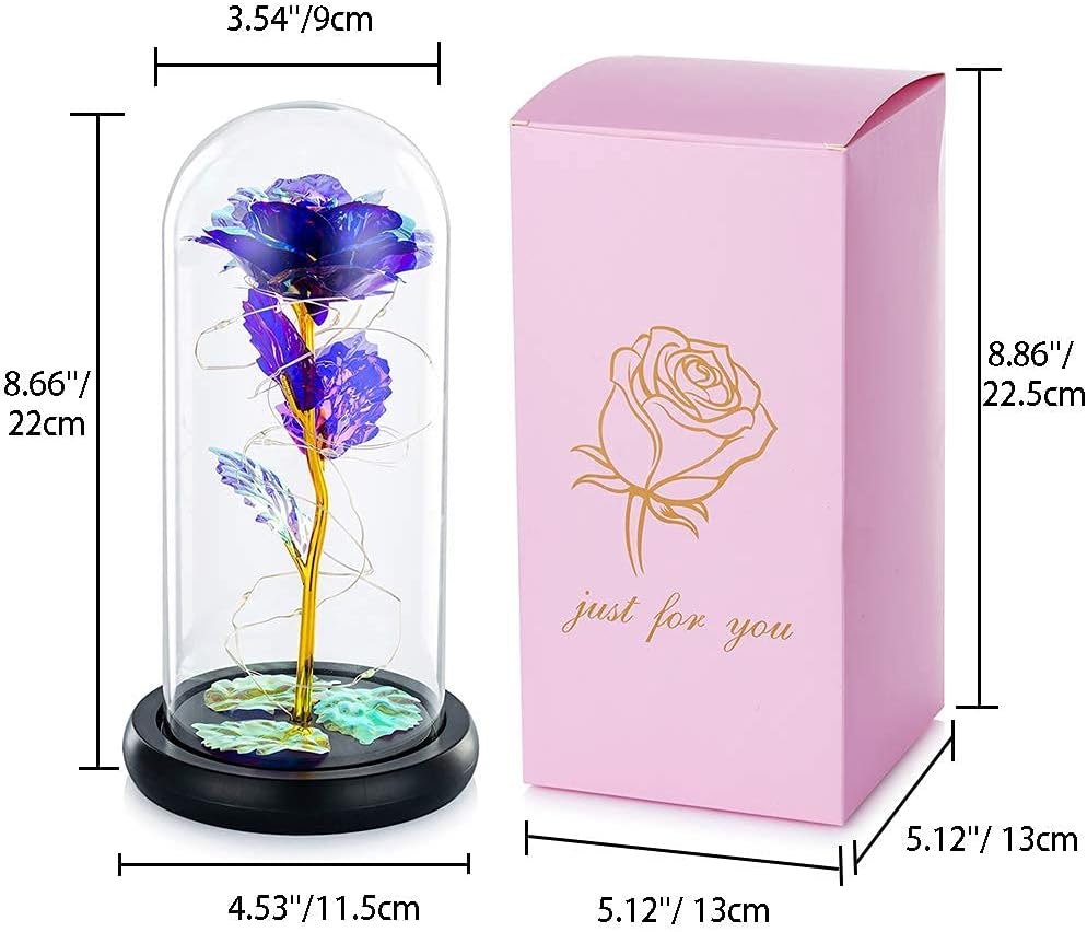 Beauty and the Beast Rose in Glass Dome Forever Rose Flower Kit Enchanted Galaxy Light Gifts for Women Girls Adults Mums on Valentine Mothers Day Wedding Anniversary Birthday (Purple) - Image 4