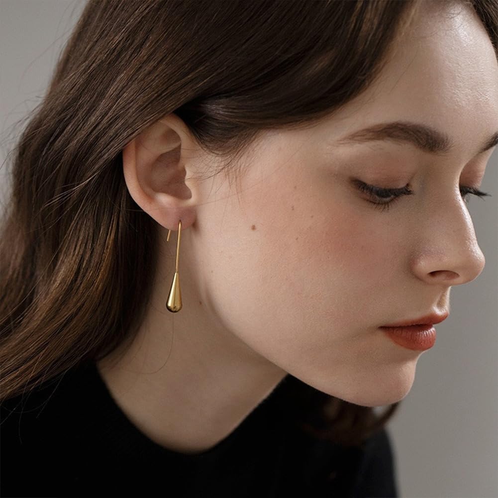 BG&WLing Gold Drop Earrings for Women, 18k Gold Plated Stainless Steel Teardrop Earrings, Minimalist Elegant Gold Dangle Earrings, Trendy Jewelry Gifts for Her - Image 3