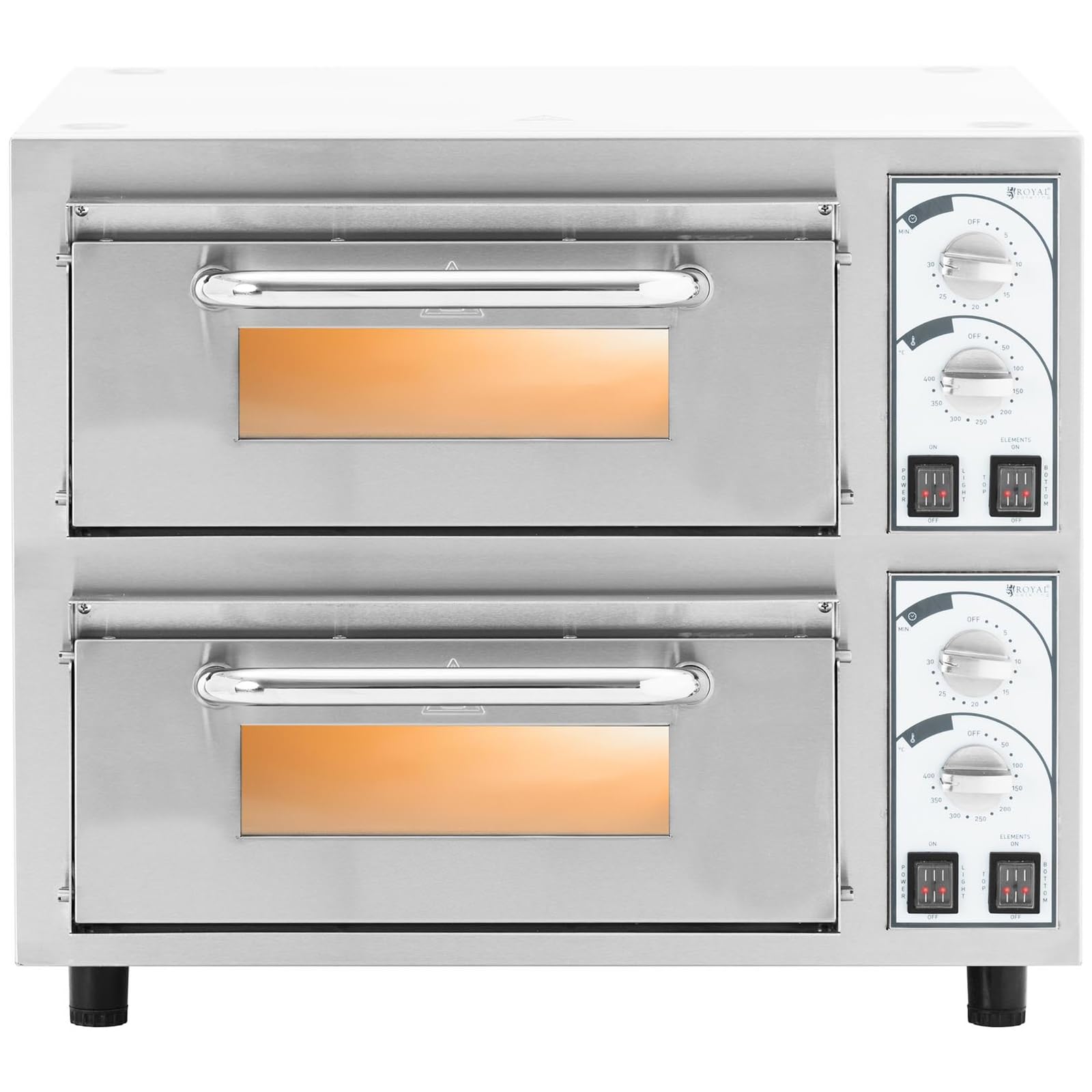 Royal Catering RCPO-4400-2PS Forno per pizza a 2 camere, 4400 W, Ø 35 cm, in pietra ignifuga, forno per pizza, forno elettrico per pizza