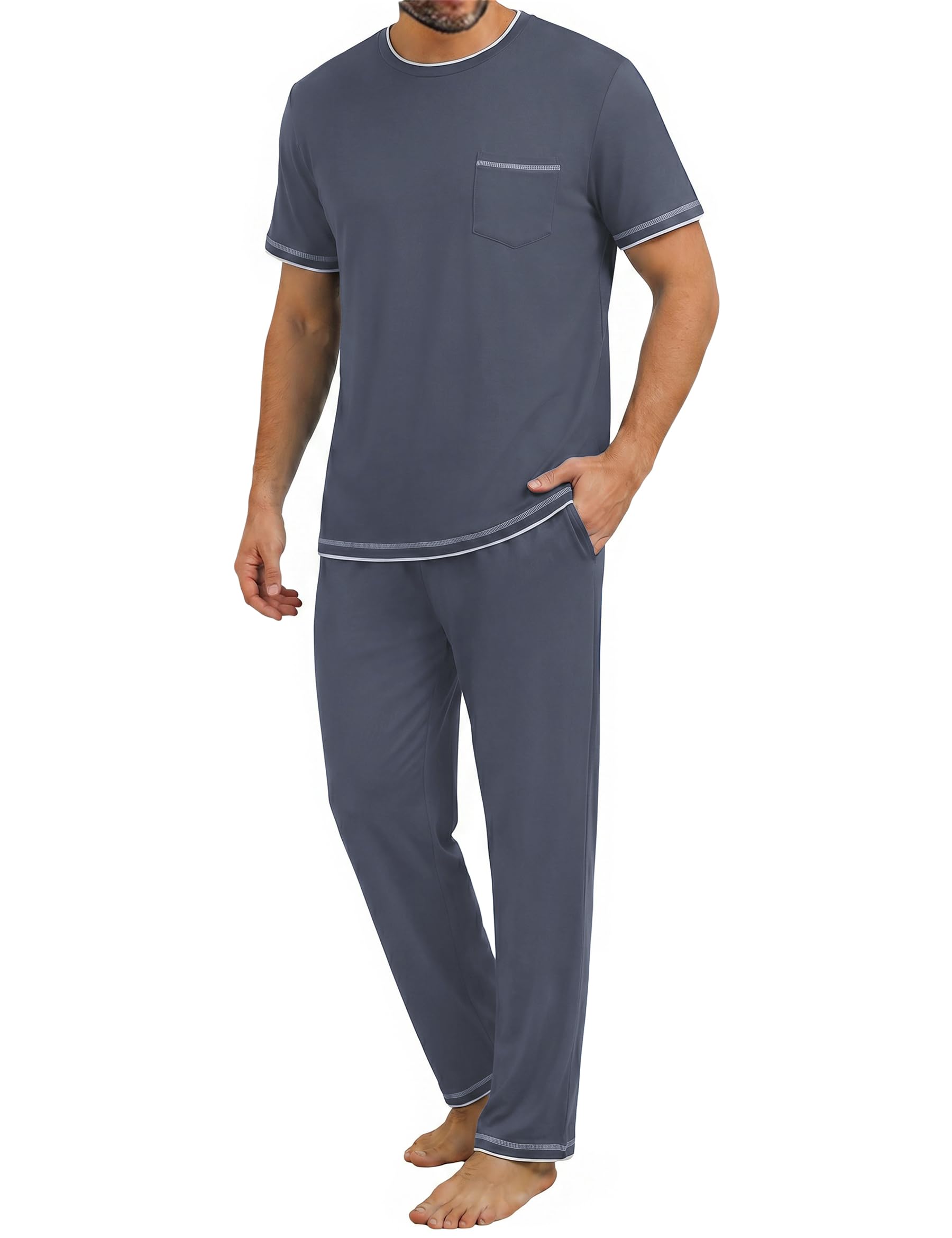 Demegimi Herren Schlafanzug Lang Pyjama Baumwolle Winter Zweiteilige Pyjamas Set Männer