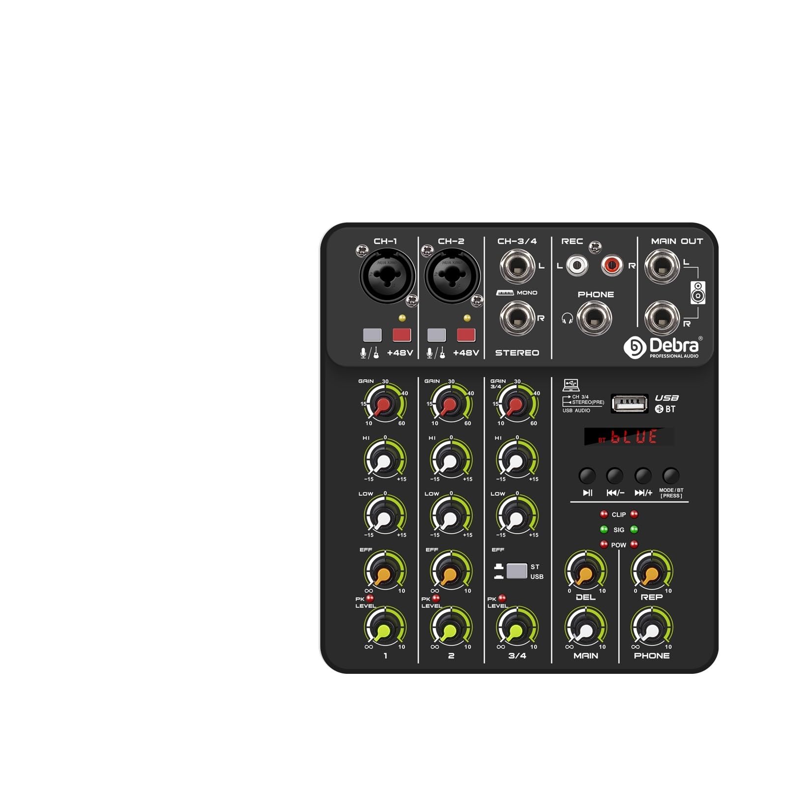 V4 4-kanałowy mikser DJ konsola przenośna 48V Phantom Power USB DJ konsola z kartą dźwiękową do nagrywania śpiewu na komputerze(V4 Black Type)