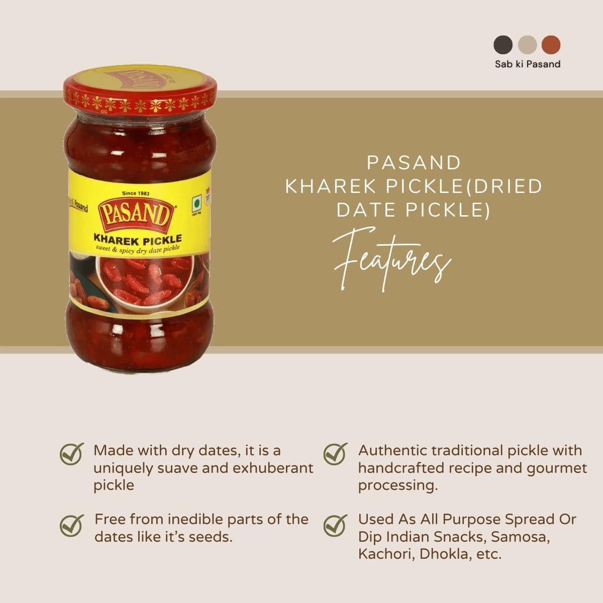 Pasand Kharek Pickle (Dried Date Pickle) | 340 Grams | Vegetarian 1