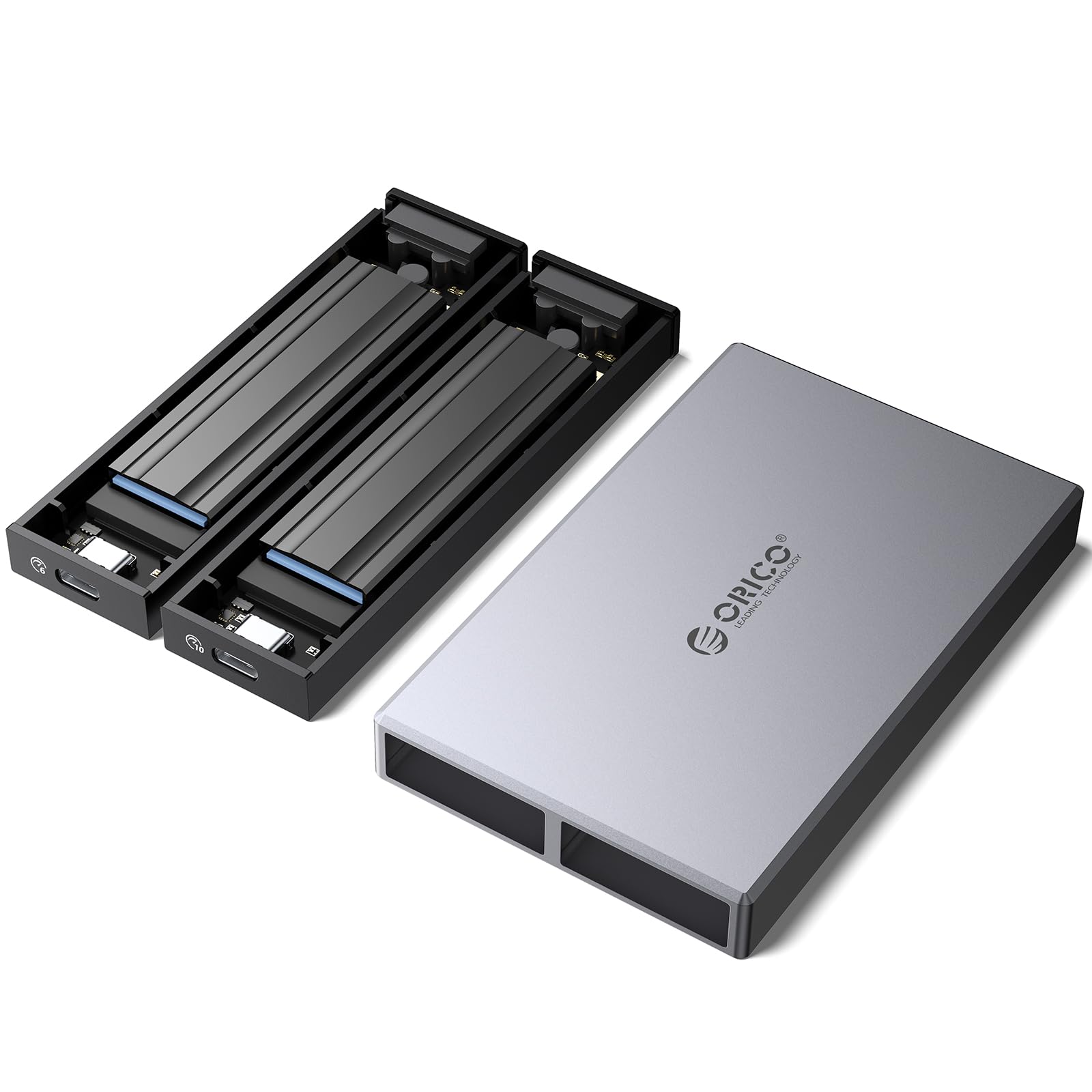ORICO Dual Bay M.2 SSD Enclosure, 10Gbps NVMe & 6Gbps SATA