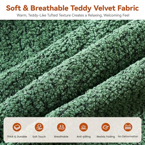 Image of MONVANE 103'' Modular Sectional Sofa, Comfy Teddy Velvet Cloud Couch with Ottoman, Modern Convertible L Shaped Couch with Deep Seat, Sectional Couches for Living Room, Bedroom and Apartment, Green