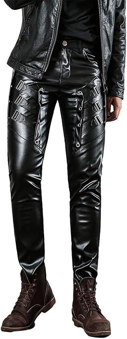 Idopy Men`s Black Party Stage Performance Slim Fit Biker Faux Leather Pants,  046 Black, 29 : Amazon.com.au: Clothing, Shoes \u0026 Accessories