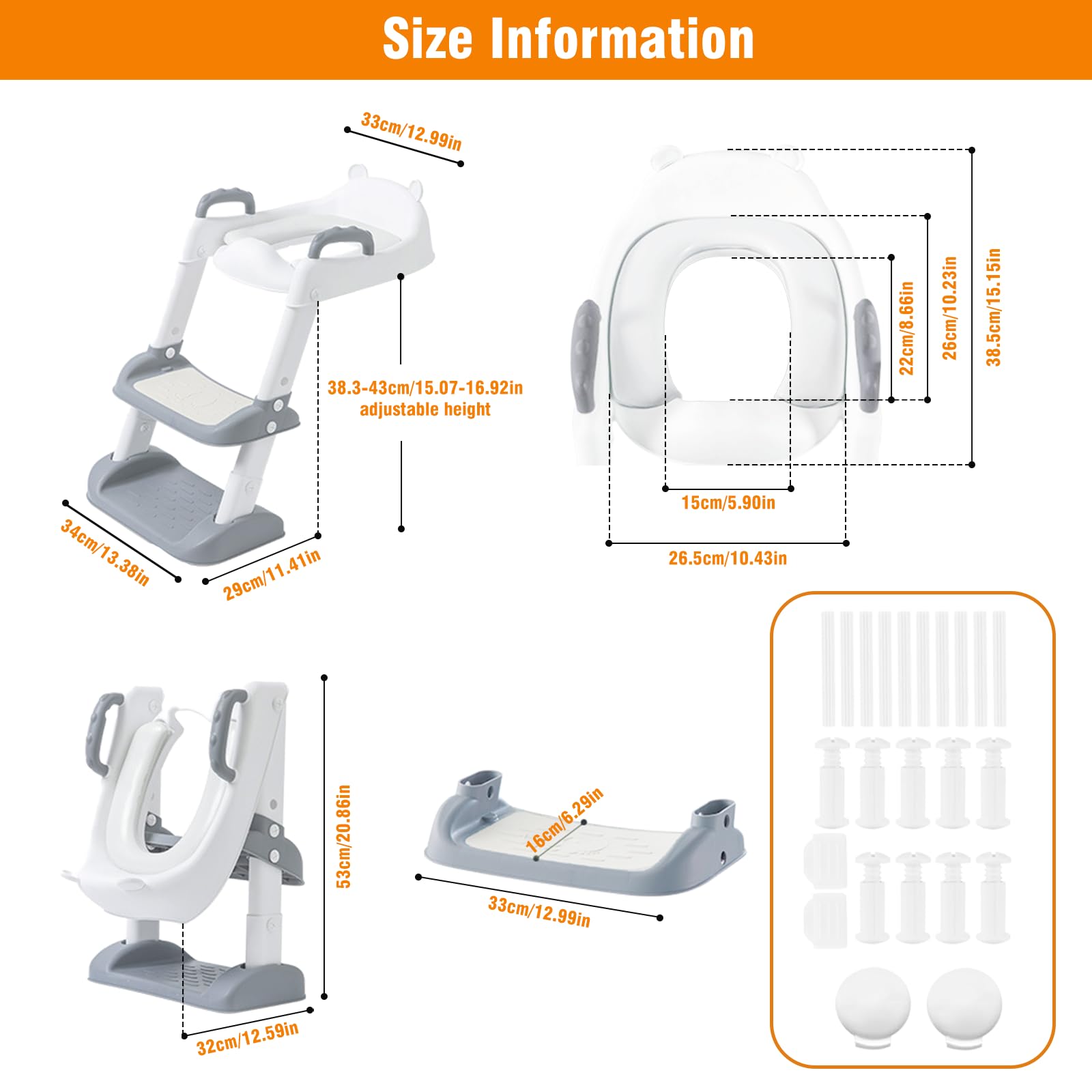 2 en 1 Reducteur Toilette Enfant avec Antidérapant Escalier & Coussin Moelleux, Rehausseur Toilettes Bebe Hauteur Réglable,Siège WC Antidérapante,Adaptateur Tabouret Pliable pour Toilettes Forme V,U,O