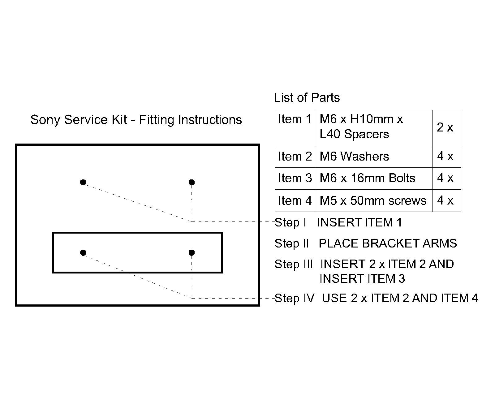 Sony Fixing Kit VESA Adapter Kits for TV Wall Brackets All Screws