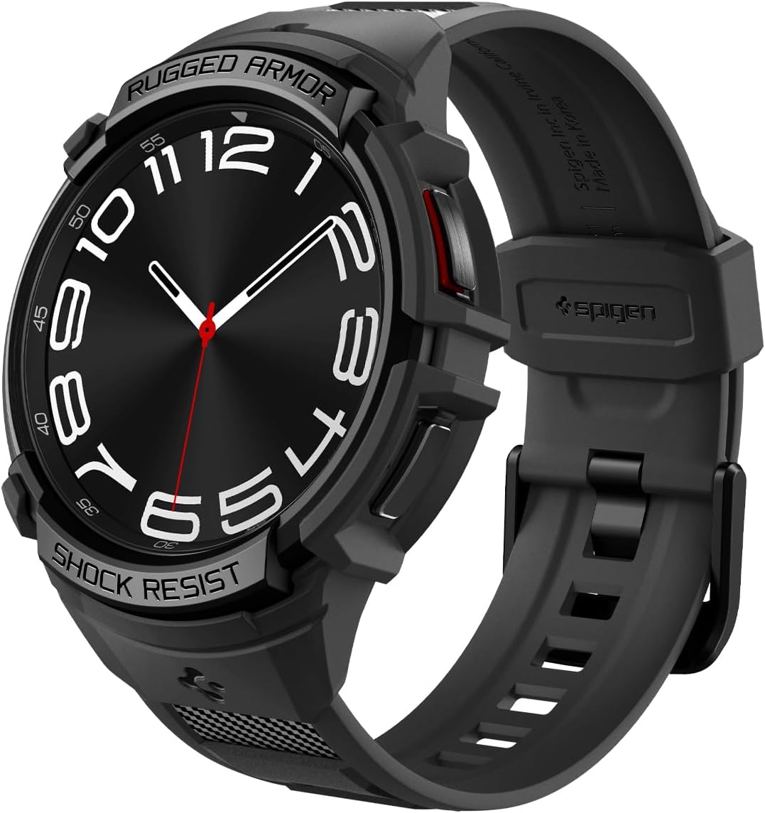 Spigen Rugged Armor Pro Case with Strap Band Compatible with Samsung Galaxy Watch 6 Classic 43mm 2023 - Black