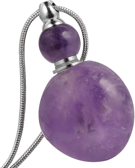 mookaitedecor Essential Oil Diffuser Pendant Aromatherapy Necklace,Healing Crystal Perfume Bottle Pendant Stone Necklace
