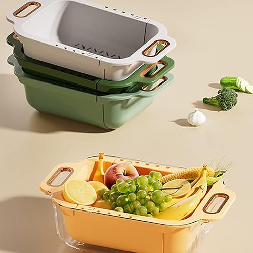 Miniatura 3 de Colador sobre el fregadero con cuenco extensible para lavar la cocina, 2 en 1, de doble capa y cesta para lavado de frutas y verduras, pasta de