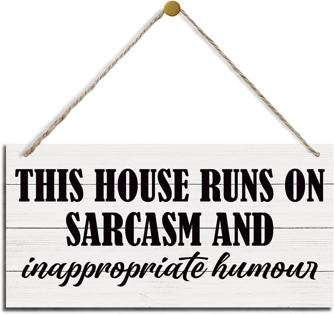 Pibonto Women's Wall Art This House Runs On Sarcasm And Inappropriate Humor Sign,Funny Wood Sign,Hanging Wooden Plaque Decor,Rustic Wall Decor,Modern Home Decor,Humorous Living Room Decor,Funny Housewarming Gift 5X10 Inch