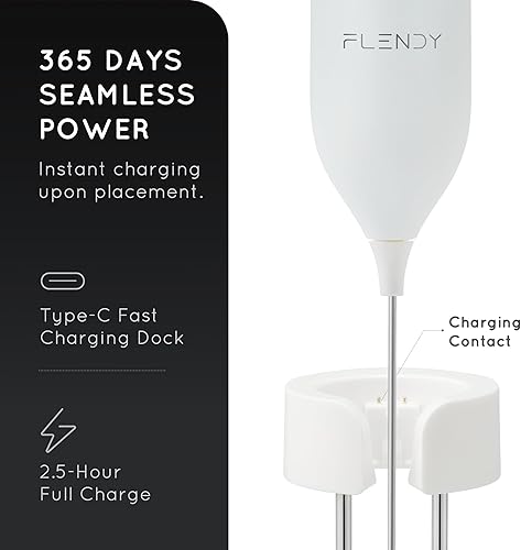 Miniatura 5 de Espumador de leche recargable de mano, espumador de café de mano con soporte de carga USB-C, mezclador de bebidas eléctrico de mano, mini batidor