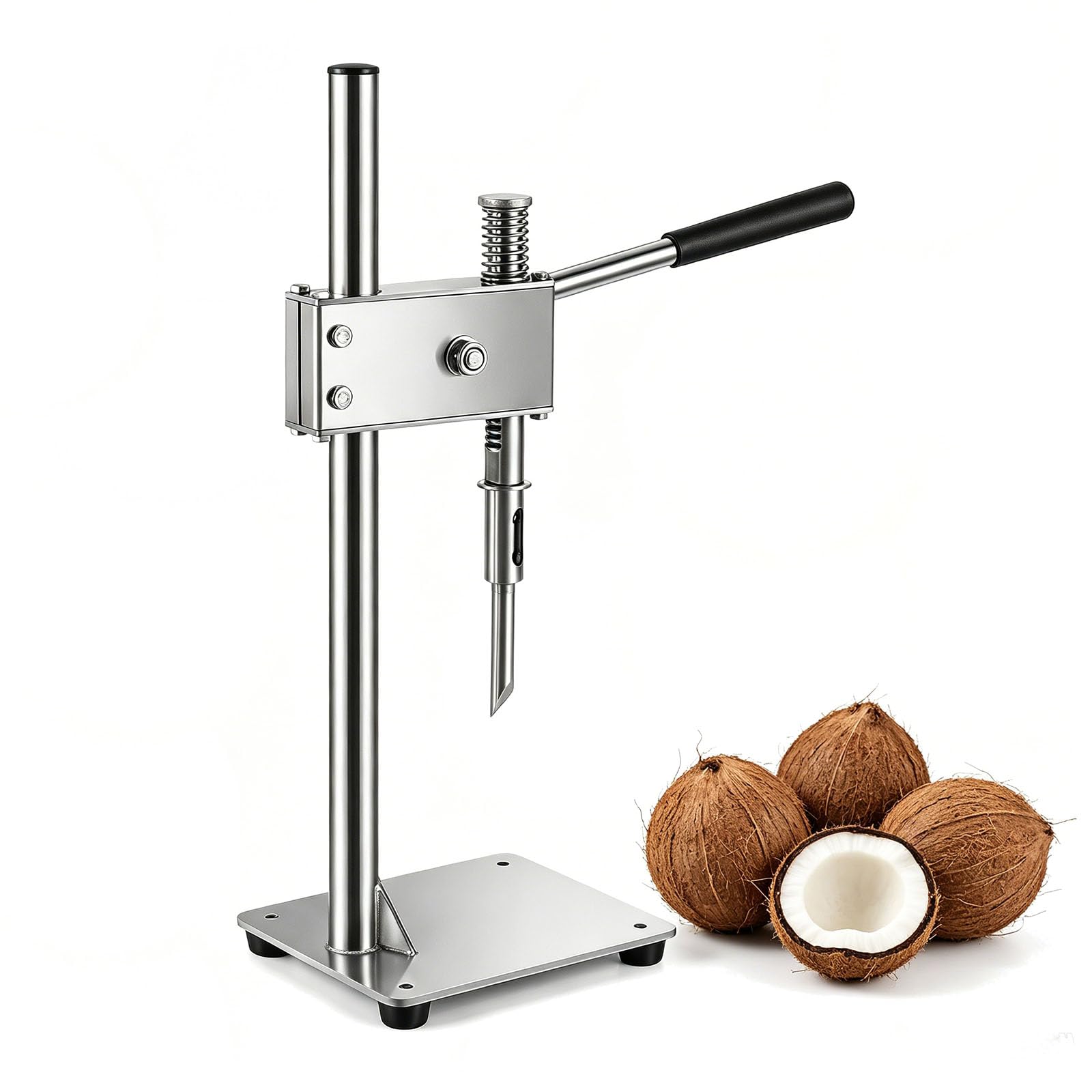 MRJYK Stainless Steel Vertical Coconut Opener Tool, Manual Coconut Hole Opening Machine, Height Adjustable, Maximum 23cm Coconut, Anti-slip Pressure Bar, For Young Coconut, Home, Commercial