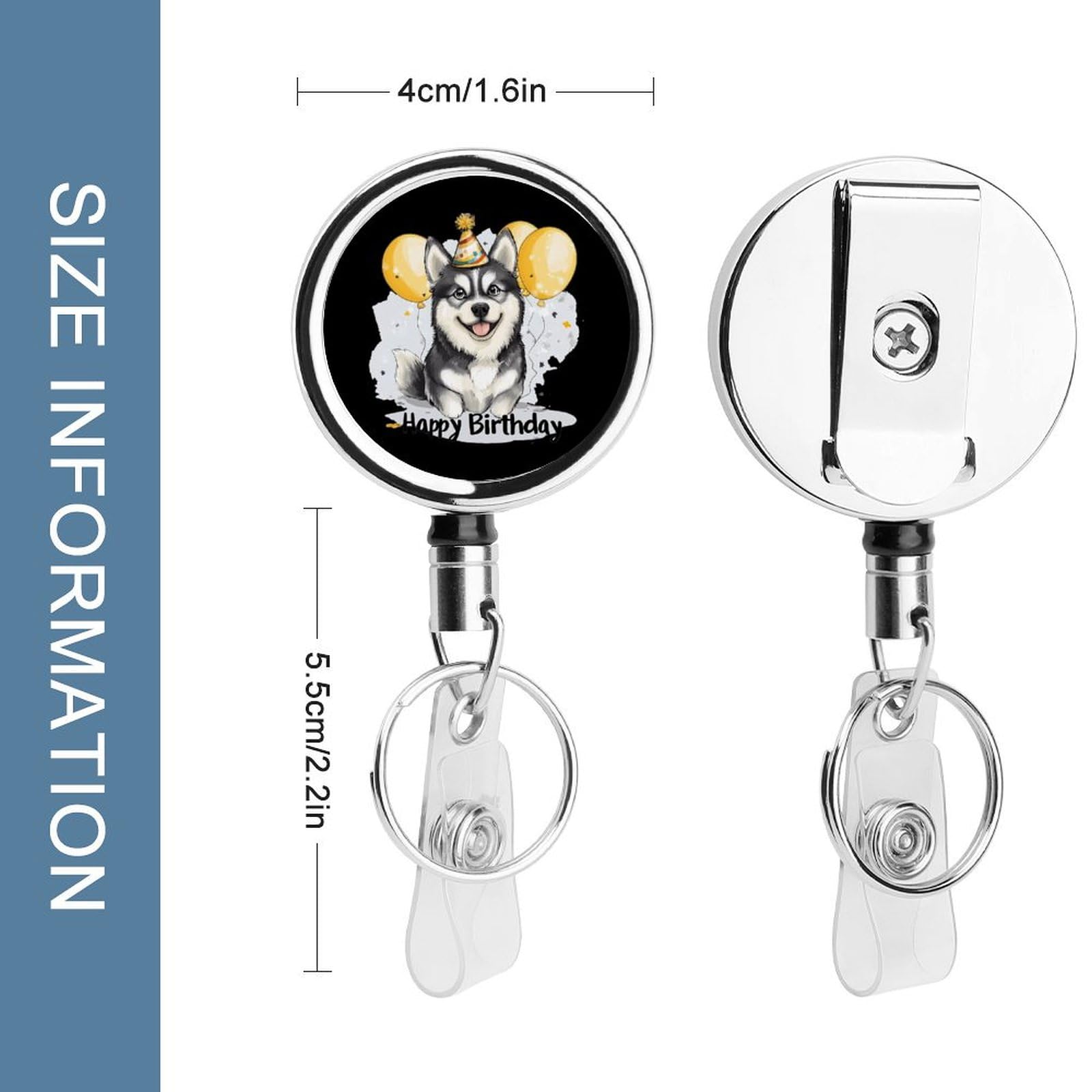 Husky Birthday Retractable Badge Holder Metal ID Name Holder Key Ring with Belt Clip