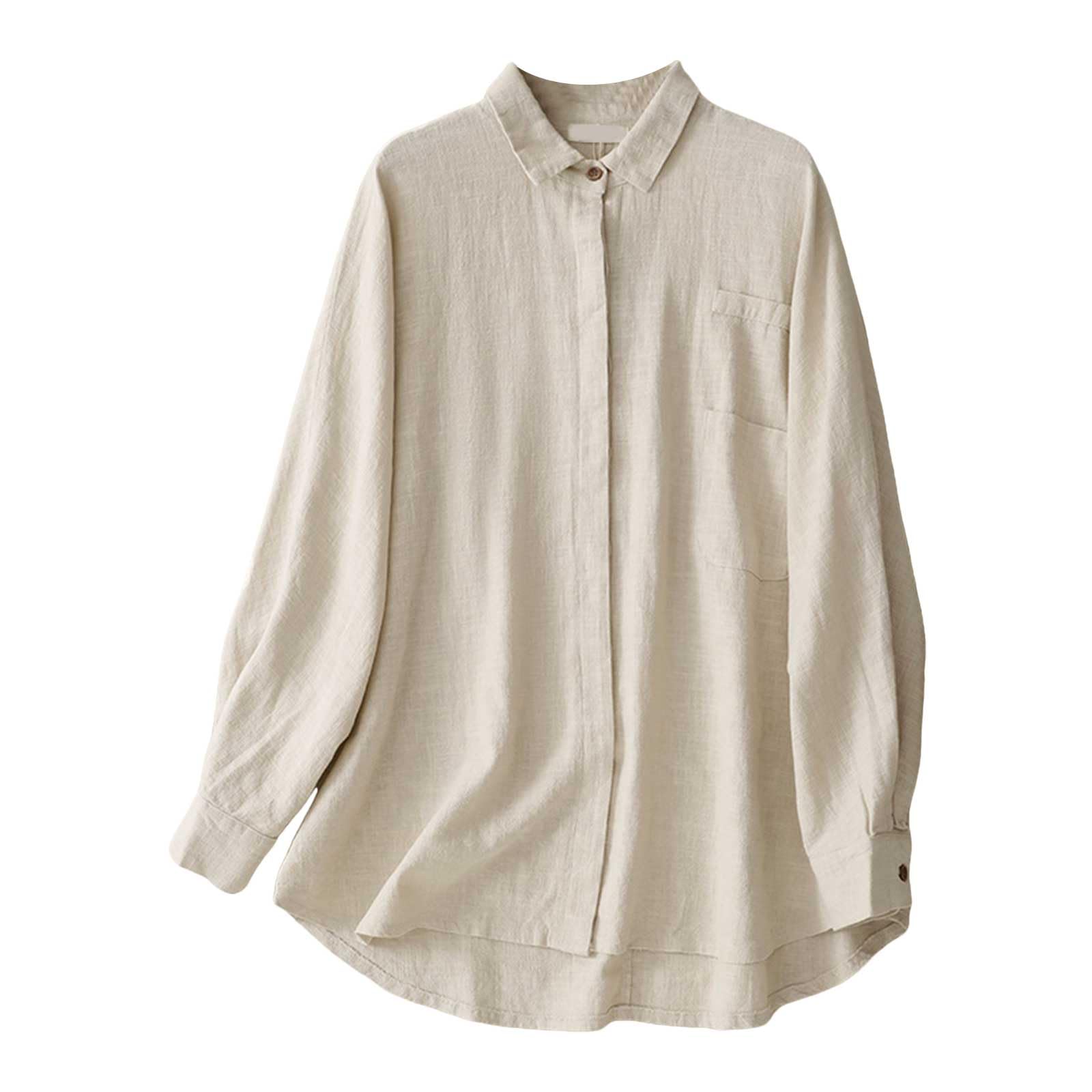 Camicia Blusa in Mussola da Donna Camicia di Lino da Donna Blusa Maniche 3/4 Elegante con Bottoni Maniche a Tre Quarti Camicetta Camicetta di Mussola Lino Oversize Fantasia Bianco E