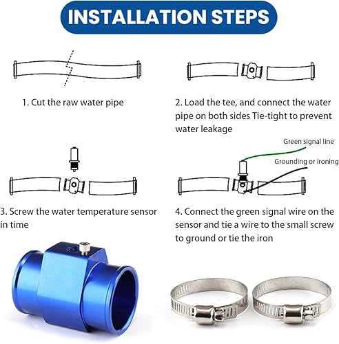 Miniatura 5 de zipelo Tubo de junta de temperatura del agua, adaptador de sensor de temperatura del agua de aleación de aluminio para automóvil, 1.102-1.575 in,