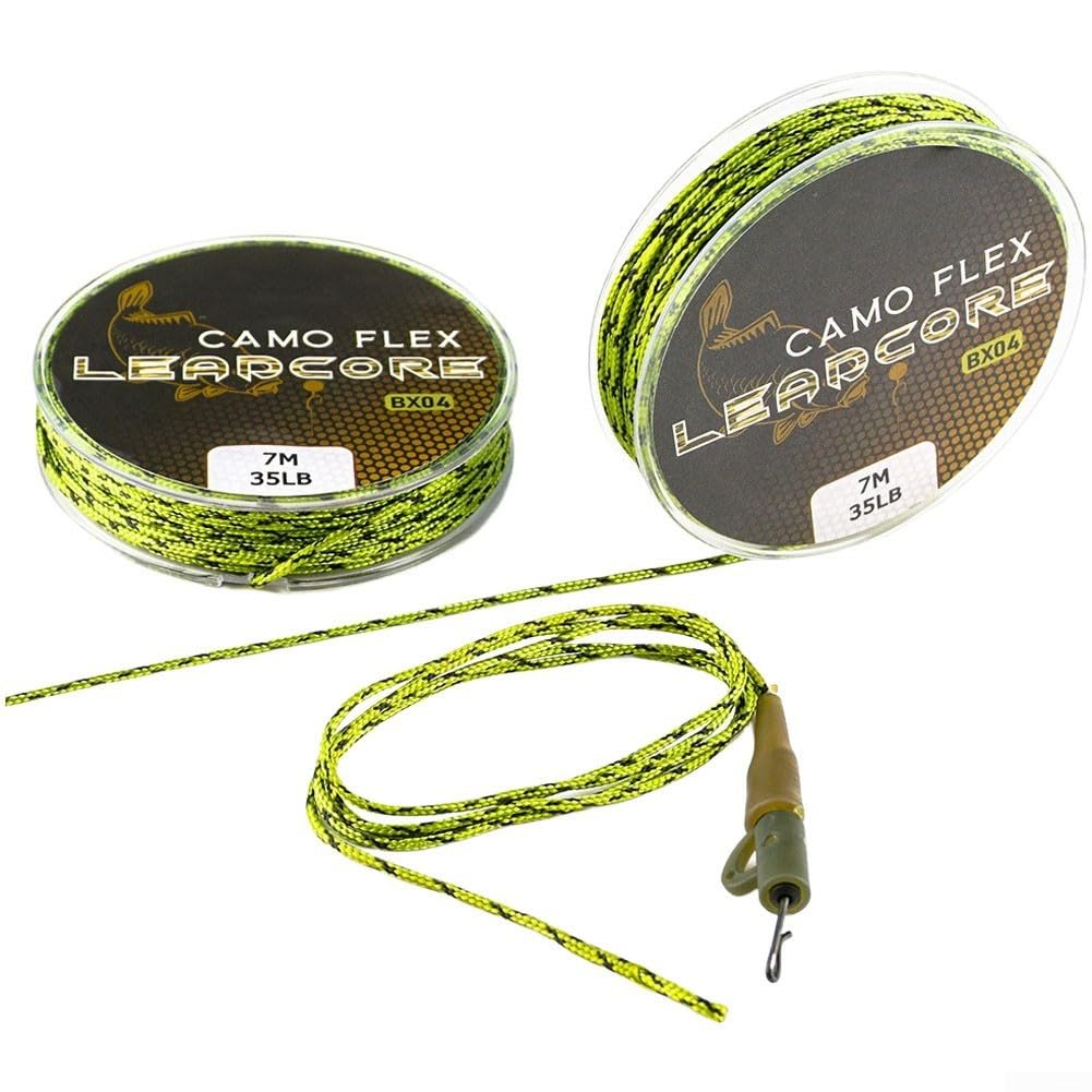 SiSinkal 7M Leadcore Fishing Line 35LB Break Strength with Rotating Ring for Carp Hair Rigs Flexible Nylon Core Wire Tackle Gear for Stillwater and River Angling