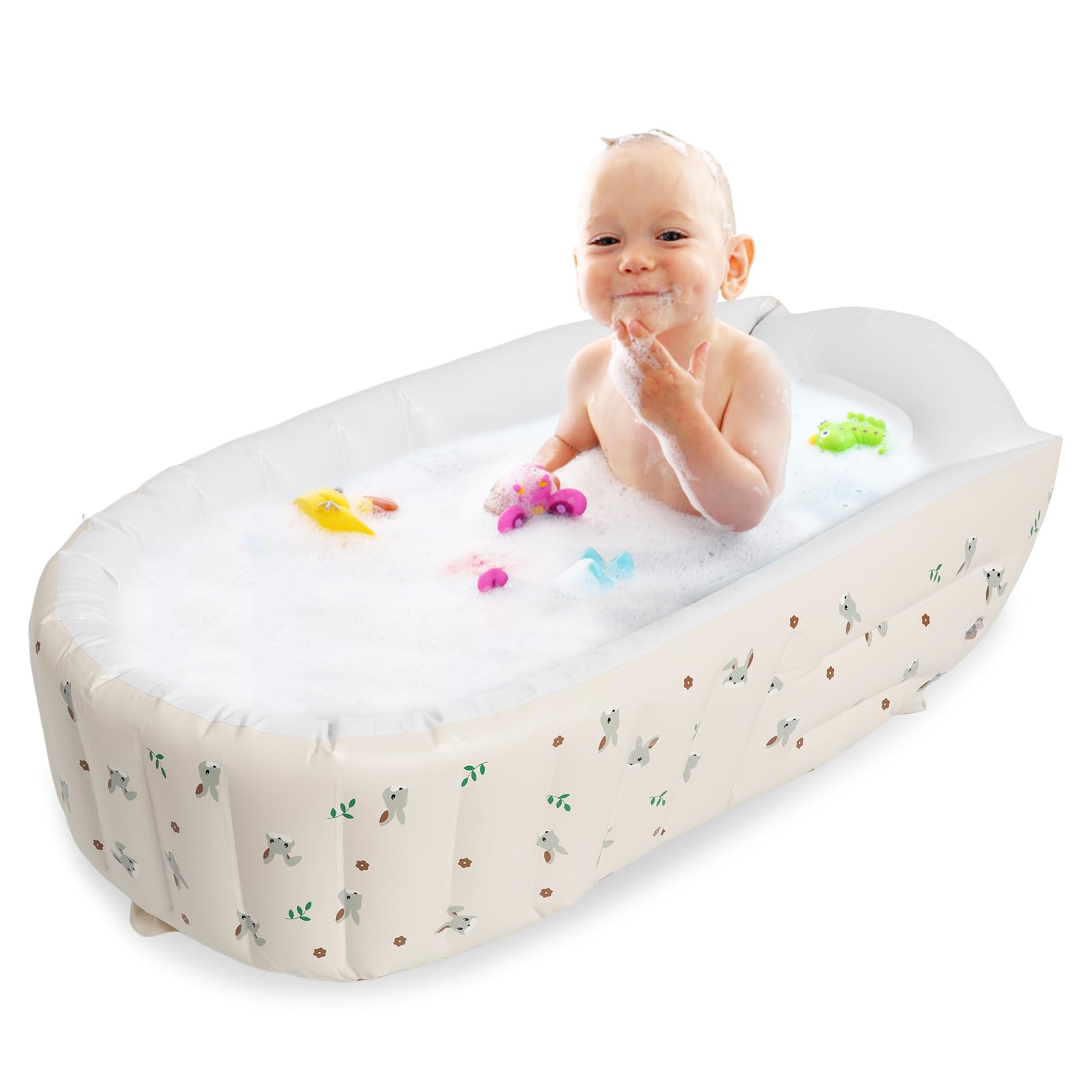 GWCYMYD Inflatable Baby Bathtub, Non-Slip Foldable Baby Bath Tub with Built in Pump, Thickened PVC Toddler Bath for Babies 0-5 Years Old (Rabbit Head)