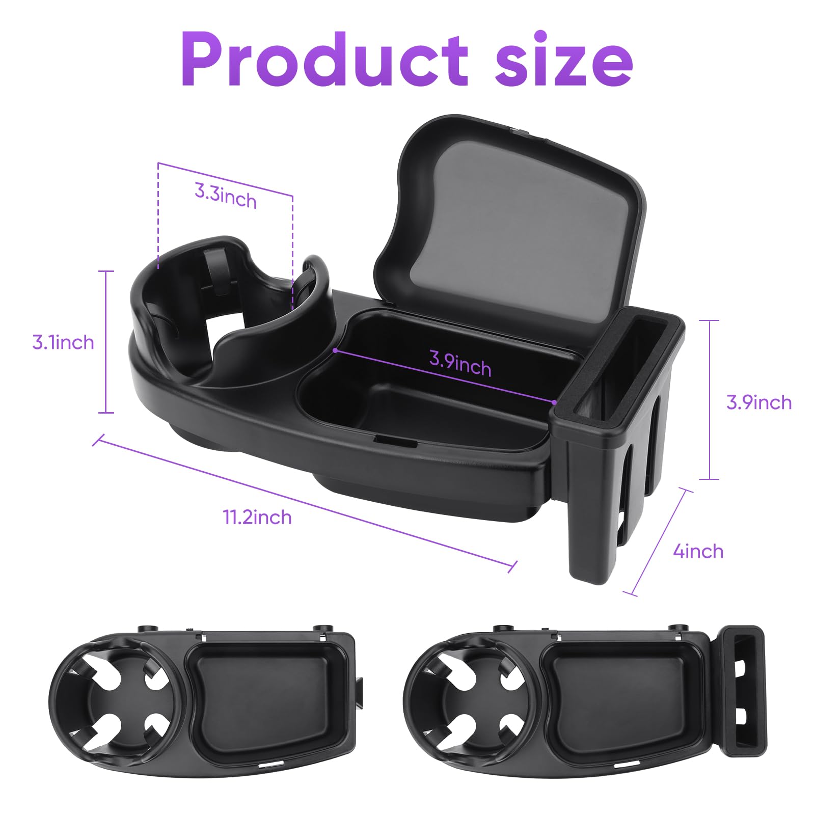 Plateau de collation universel 3 en 1 pour poussette avec support de téléphone et bras flexibles en silicone, fixation de plateau de poussette compatible avec Uppababy, Baby Jogger, Britax