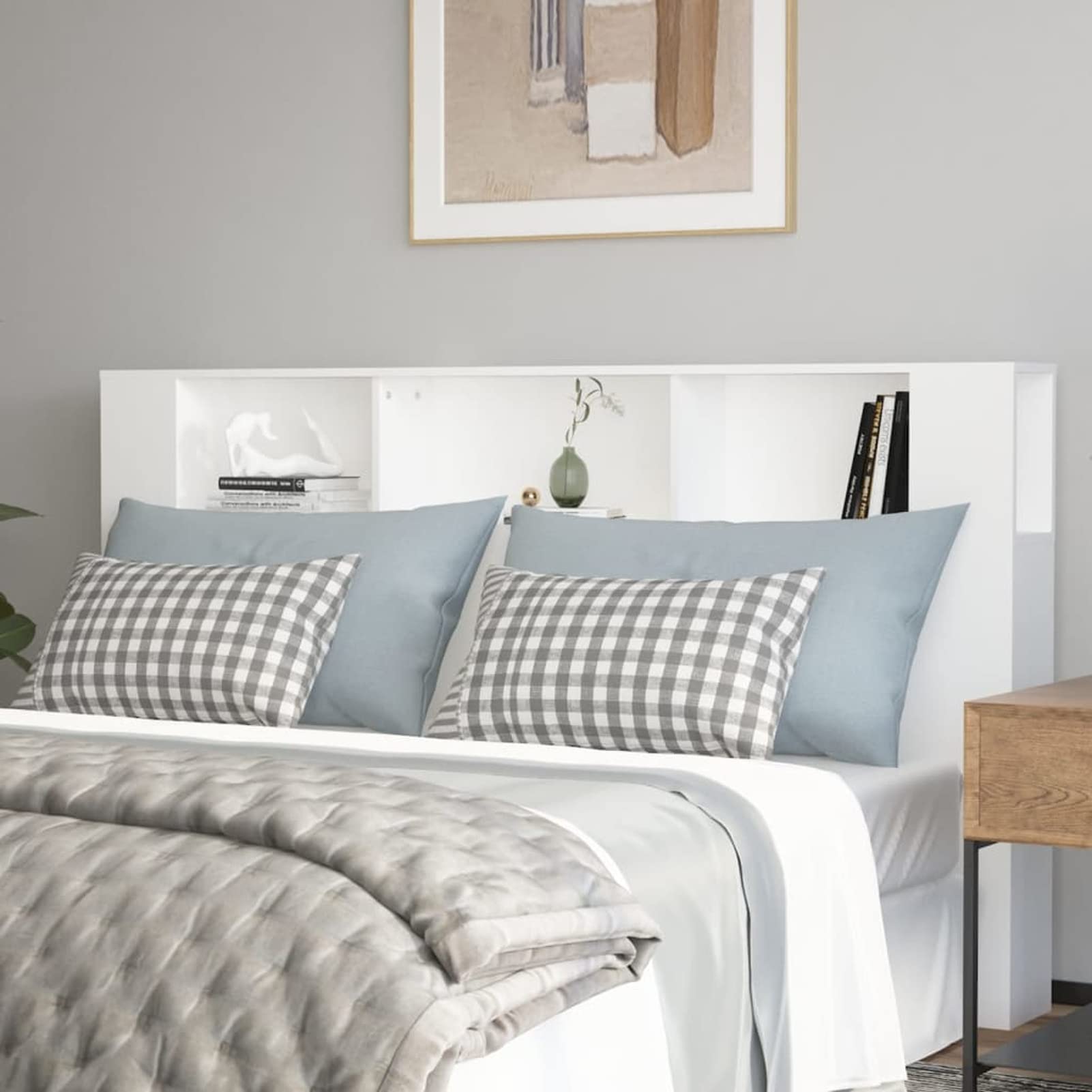IKAYAA Cabecero Cama 180 cm con Almacenaje Mueble Cabecero Cabecero con Estantes Cabecero Nórdico Práctico y Elegante Blanco