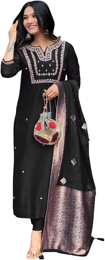 Women's Partywear Anarkali Salwar Suit alia cut Embridery Kurti dress 3pc Set