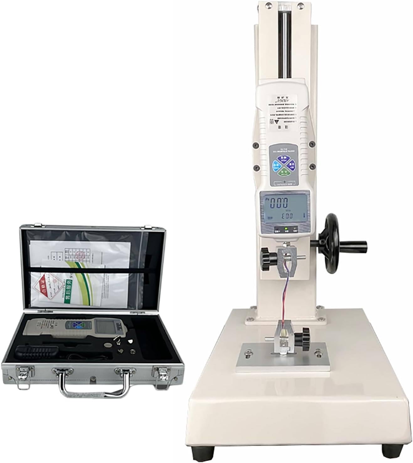 Manuelles horizontales digitales Push-Pull-Messgerät 10-1000N Kraftprüfstand mit 5 Vorrichtungen und 2 Prüfklemmen, Hub 270 mm für Textilien und Sport
