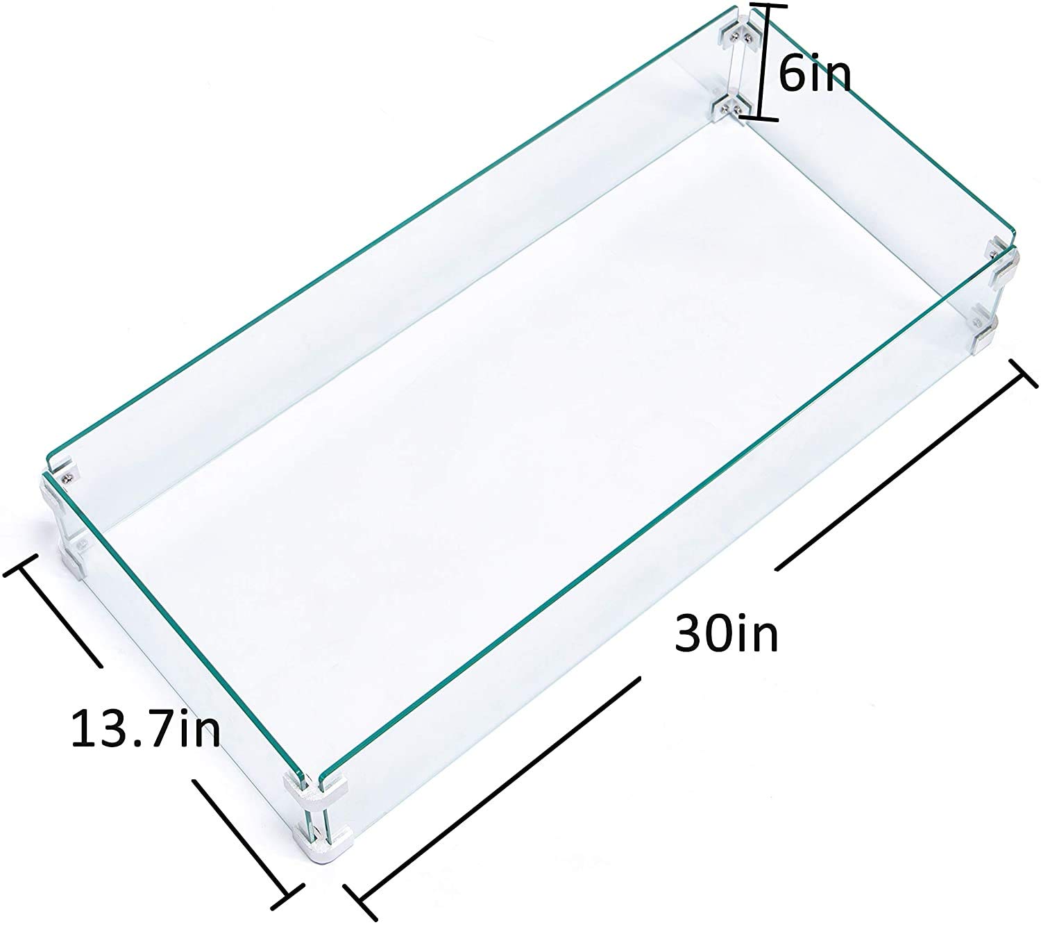 Tempered Glass Wind Guard Rectangular-30''L x 13.7''W x 6''H,Thickness 5mm Replacement for Outdoor Propane Fire Pit Tables Fireplaces Transparent
