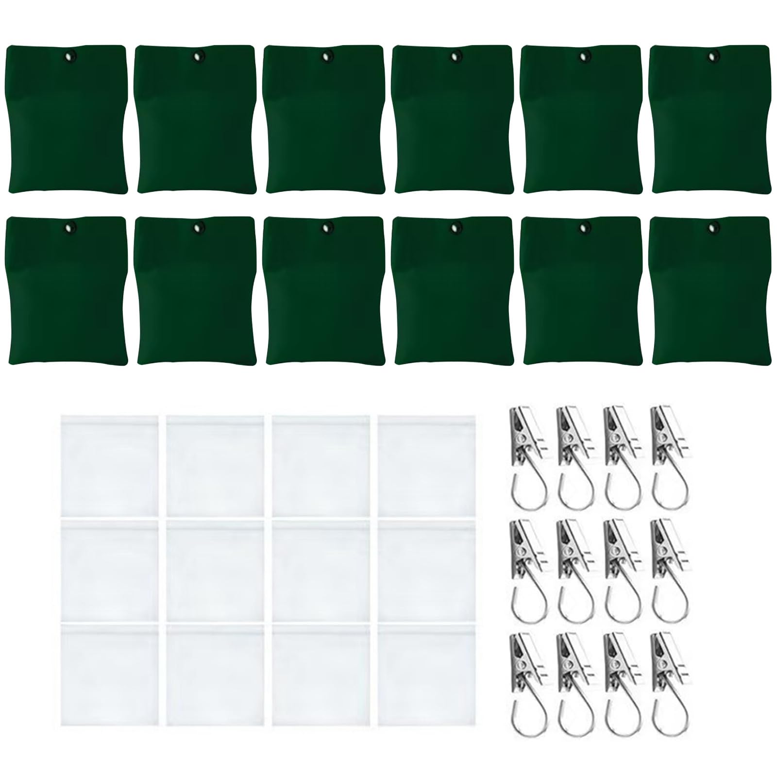 Fexxkg Green 12Pcs Heavy Duty Windproof Curtain Weights Canvas Bags Metal Clip Included For Outdoor Tablecloth Anchoring Curtain Sandbags With Metal Clip