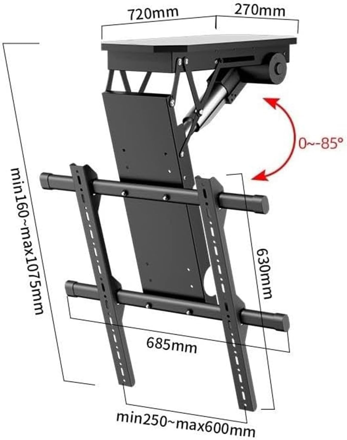 0～85°下向き折りたたみ式電動TVマウント、隠し折りたたみ式TVリフト