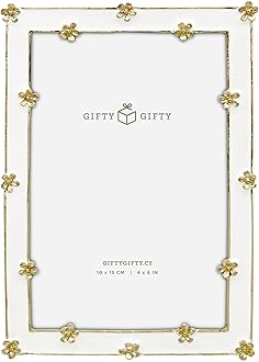 Spring Flower Thin Border Photo Frame / 4x6 In | For Vertical & Horizontal Display on Tabletops | Perfect for Home Decor, Wedding, Graduation, Or Milestone Photos (White+Gold)