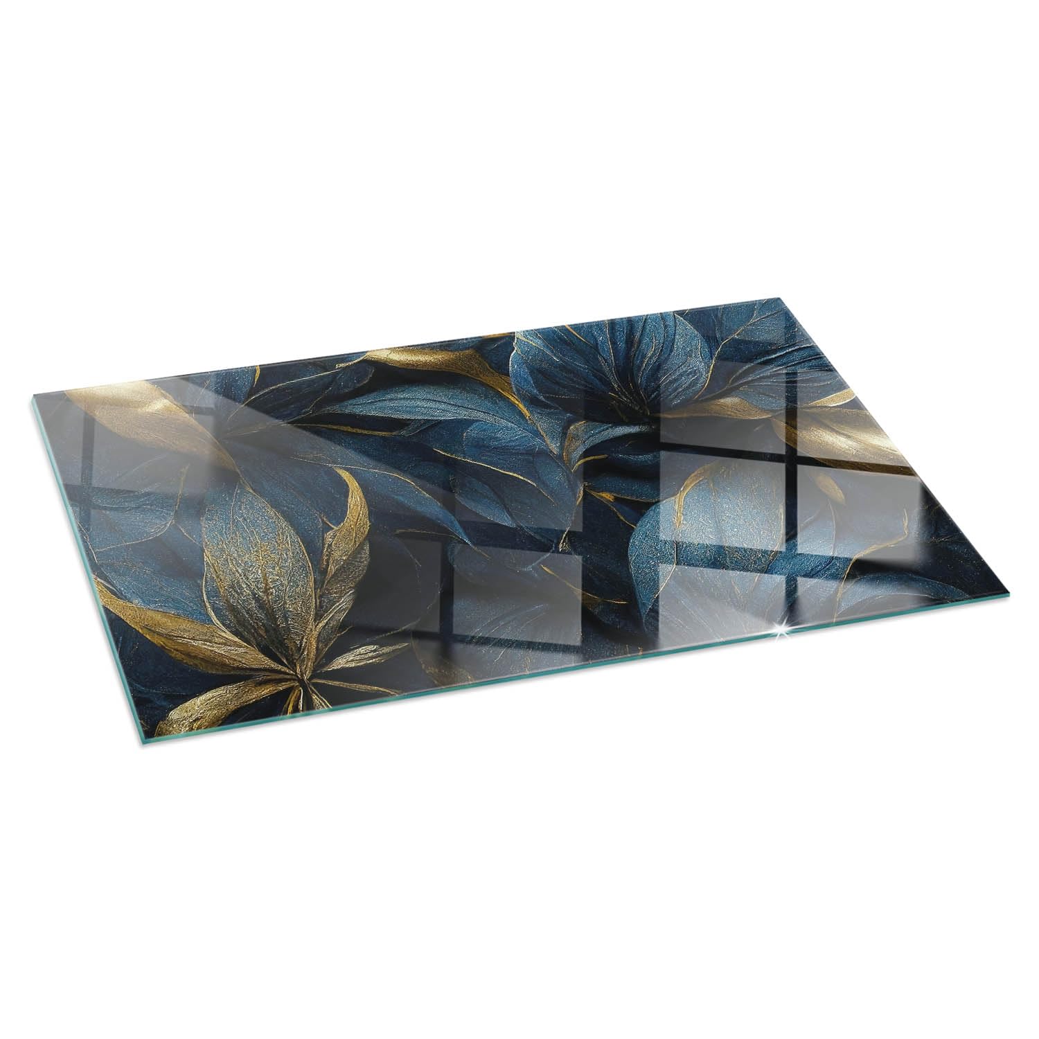 Verre Trempé de Cheminée 100x50 cm Rectangular Base de Foyer Imprimé Plaque de Protection Contre Les Étincelles Élégant Protecteur de Sol Résistant à la Chaleur - Feuilles élégantes en Texture