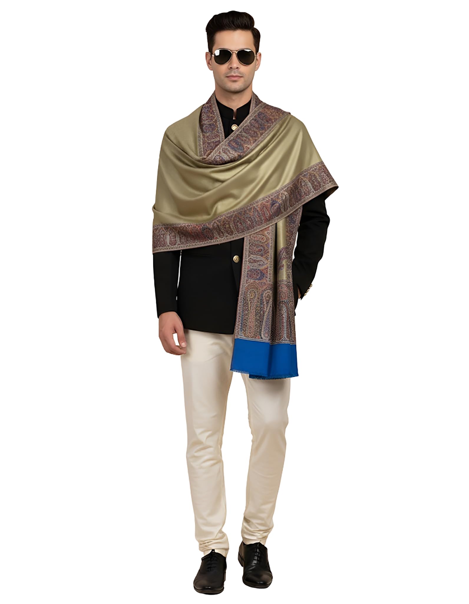 Men Shawl Modal Bamboo Silk Shawl with Zari Cutting Works – Premium Paisley Border Winter Shawls-image-27