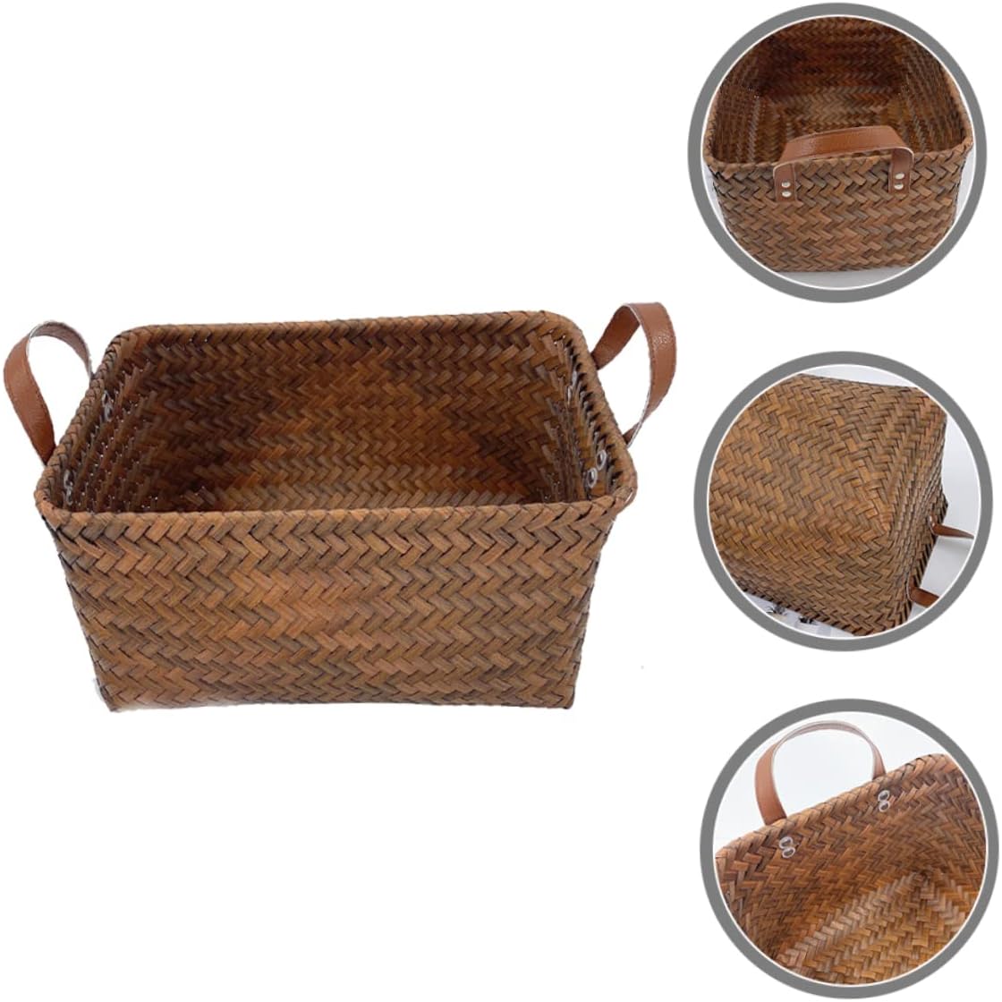 Cabilock Decorative Imitation Rattan Woven Laundry Basket with Leather Handles Multipurpose Storage Bin for Clothes Books Portable Home Organizer Medium