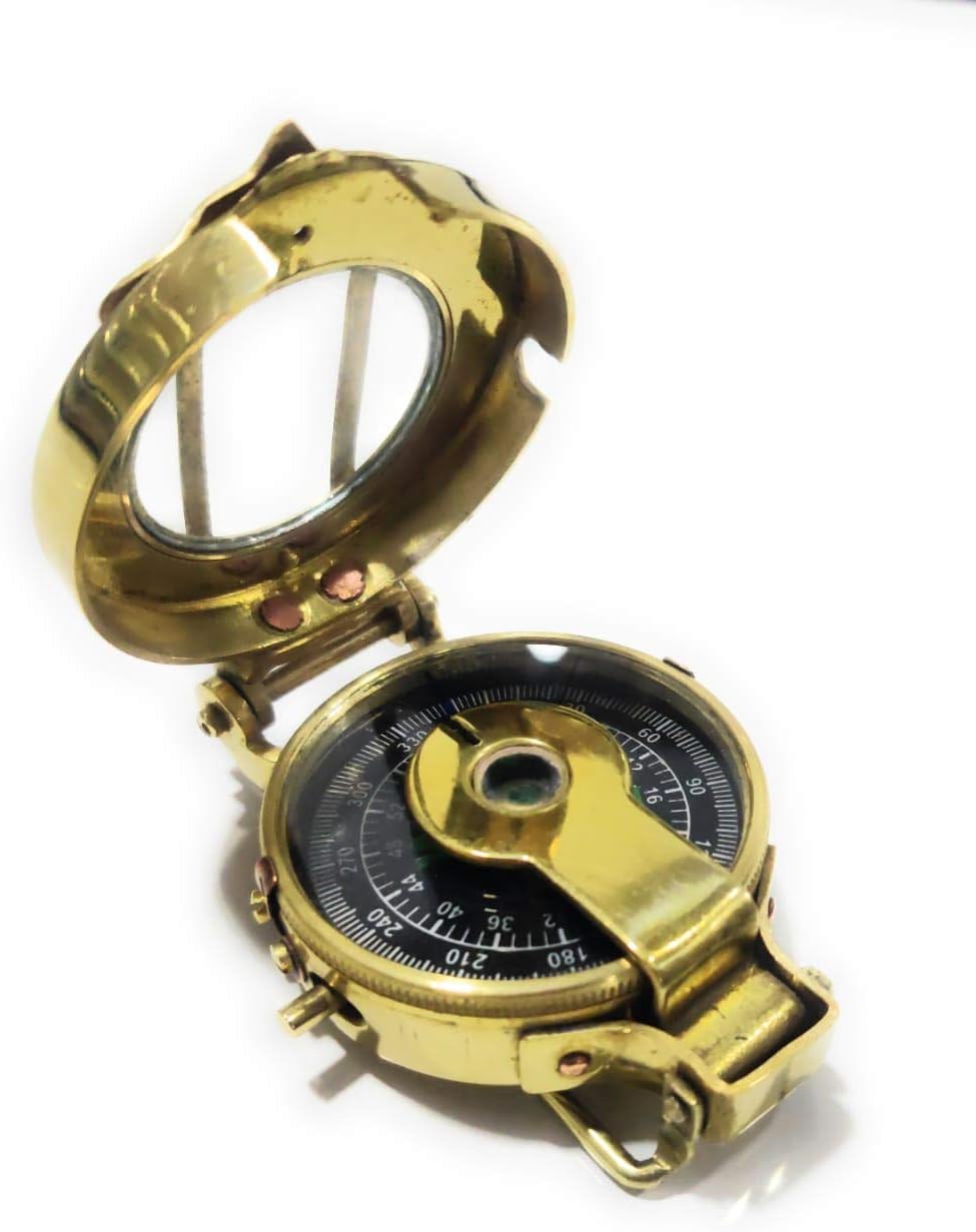 Vintage Old Style Military Engineers Compass Nautical Pocket Shiny Brass Navigational Instrument with Lightweight Brass Construction for Camping, Hiking, Backpacking, Hunting and Outdoor
