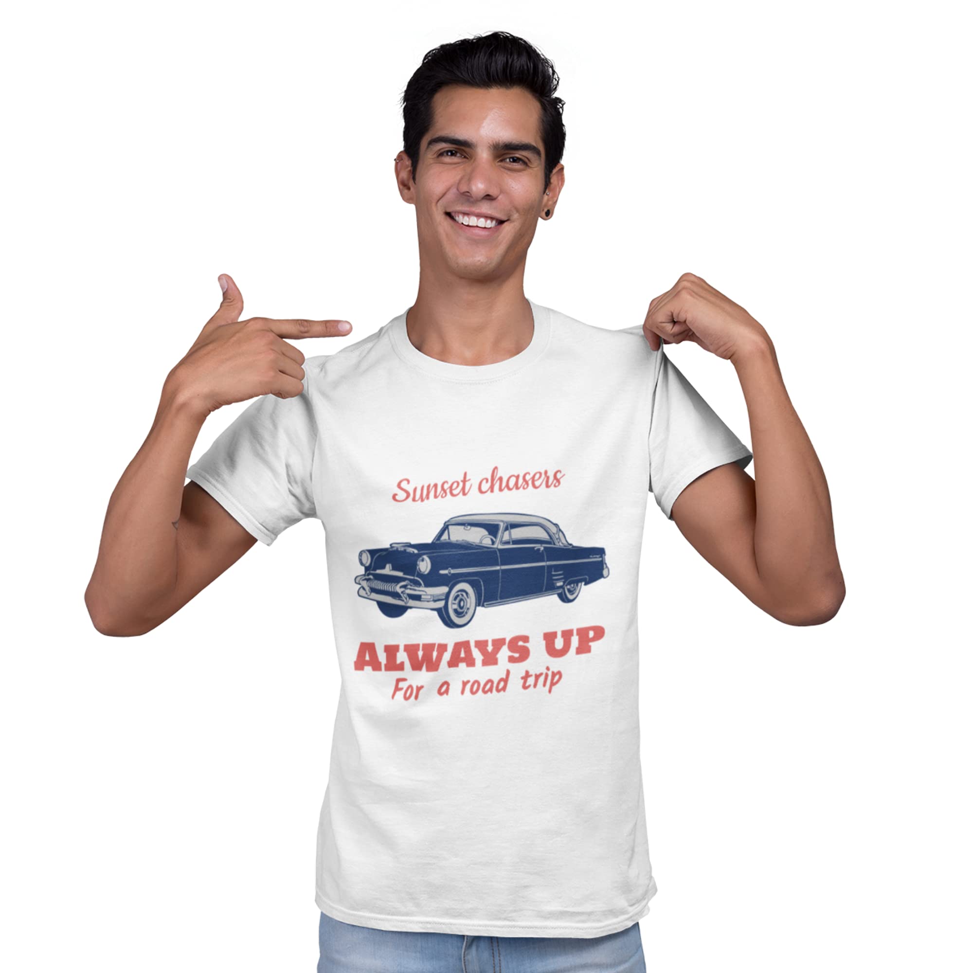 Gracieux Moda Men's Printed Regular Fit Casual Half Sleeve T-Shirt - Sunset Chasers - White