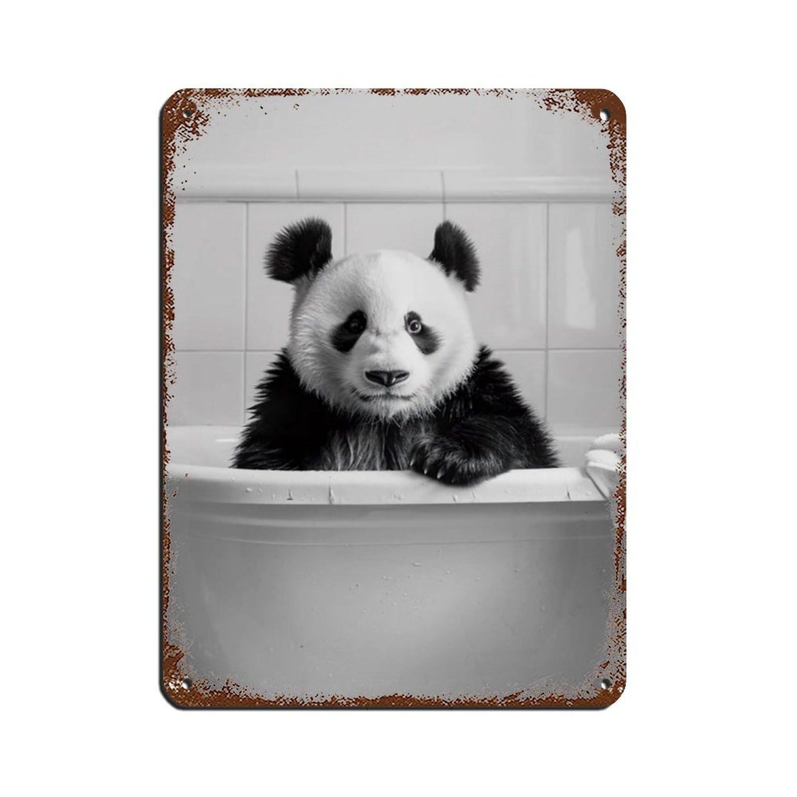 Panda in The Bathtub, Funny Animal Poster (4) Retro Poster Metal Tin Sign Chic Art Retro Iron Painting Bar People Cave Cafe Family Garage Poster Wall Decoration 12x16inch(30x40cm)