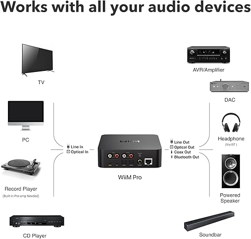 Vista 7 de WiiM Pro AirPlay 2 Receptor, Google Cast Audio, Transmisor Multisala WiFi, Compatible con Alexa, Siri y Google Assistant, Transmite Audio de Alta