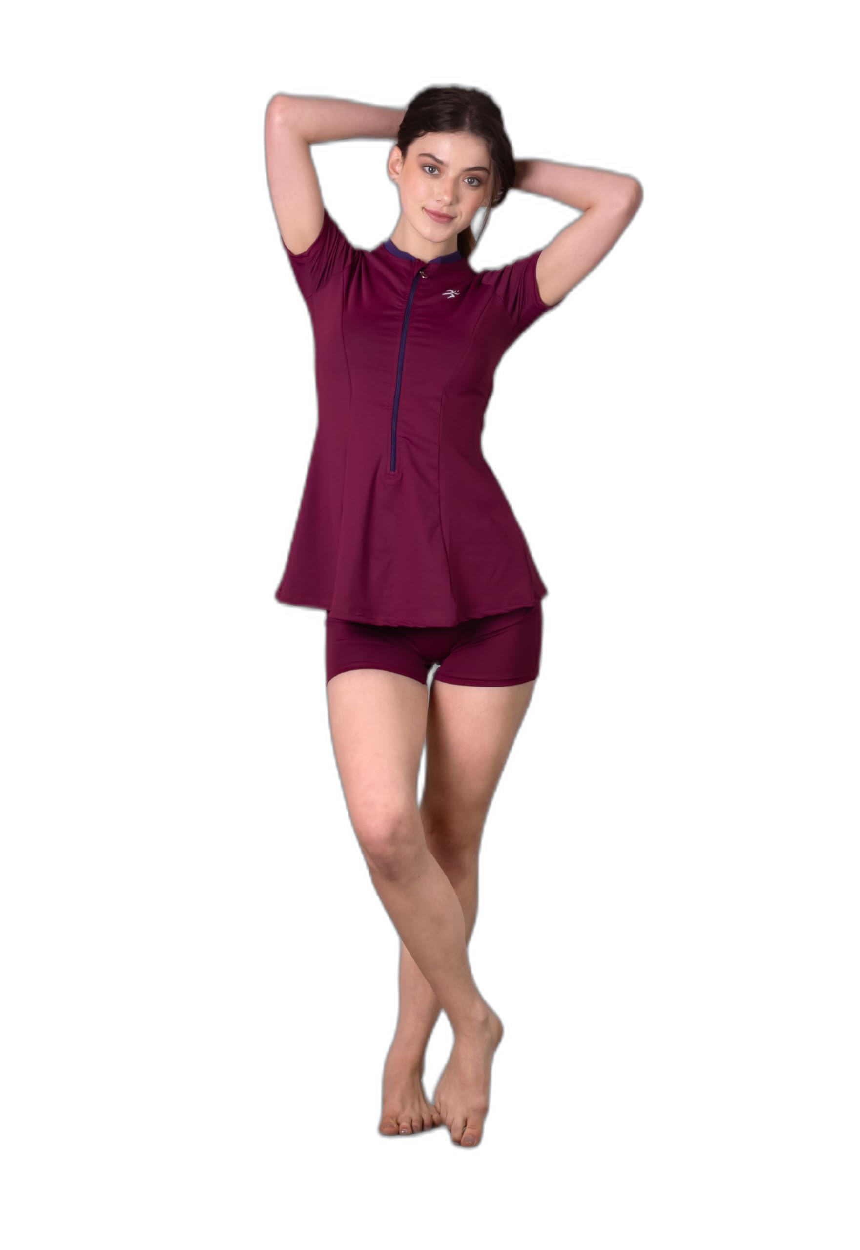 keepfit Women's Half Sleeve 2-Piece Zipper Swimset |Swimming Suit for Women-picture-0