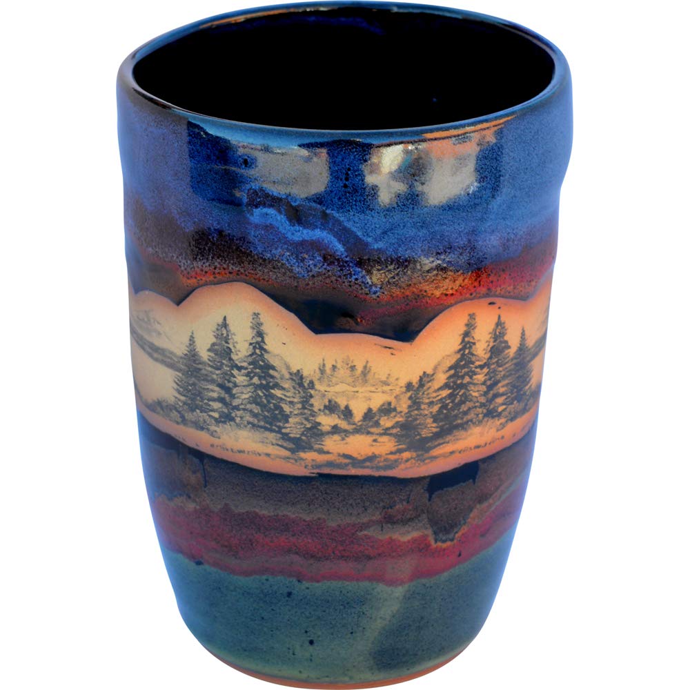 ALWAYS AZUL POTTERY 10 Inch Tall Mountainscene Utensil Holder in Mountainscape Glaze - Handmade Ceramic Pottery Utensil Holder - Kitchen Storage Container- Countertop Organizer for Large Cutlery