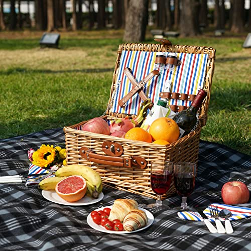Picnic Basket For 2 Person Wicker Basket Hamper Sets Handmade Willow Picnic Basket With Utensils Cutlery Perfect For Picnic, Camping #TOP4