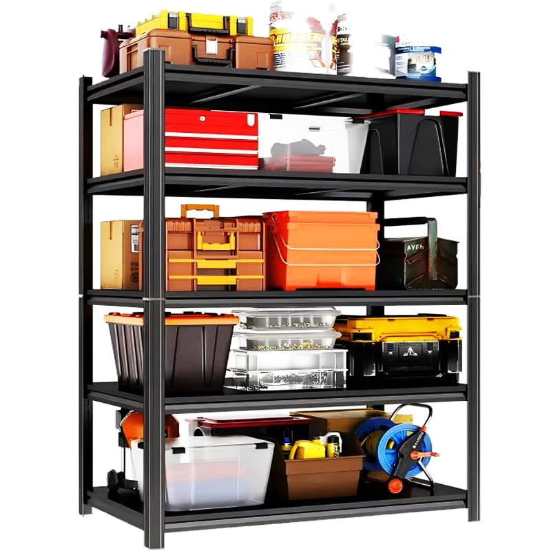 72" H×35.12" W×16" D Adjustable Industrial Metal/Steel 5-Shelf-Storage-Rack Heave Duty Utility Tall Garage/Shed Shelving Shelves Unit/System for Kitchen Pantry Bin, Black