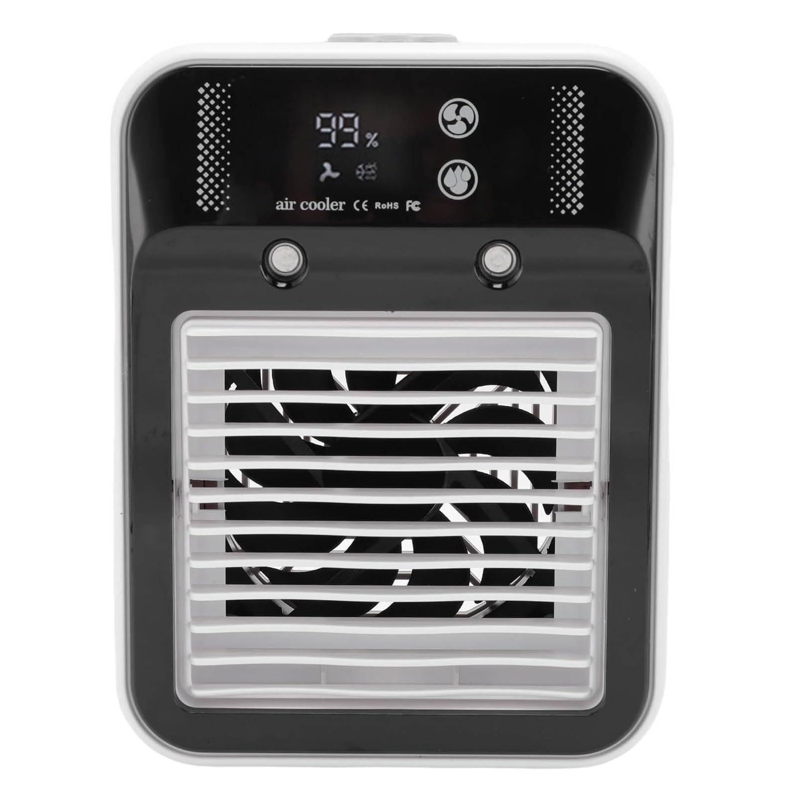 Raffreddatore d'Aria da Tavolo, Piccolo climatizzatore Portatile Ricaricabile Via USB da 3000 mAh con nebulizzazione e Display Digitale, Silenzioso per L'Ufficio e Il Riposo, 2 modalità
