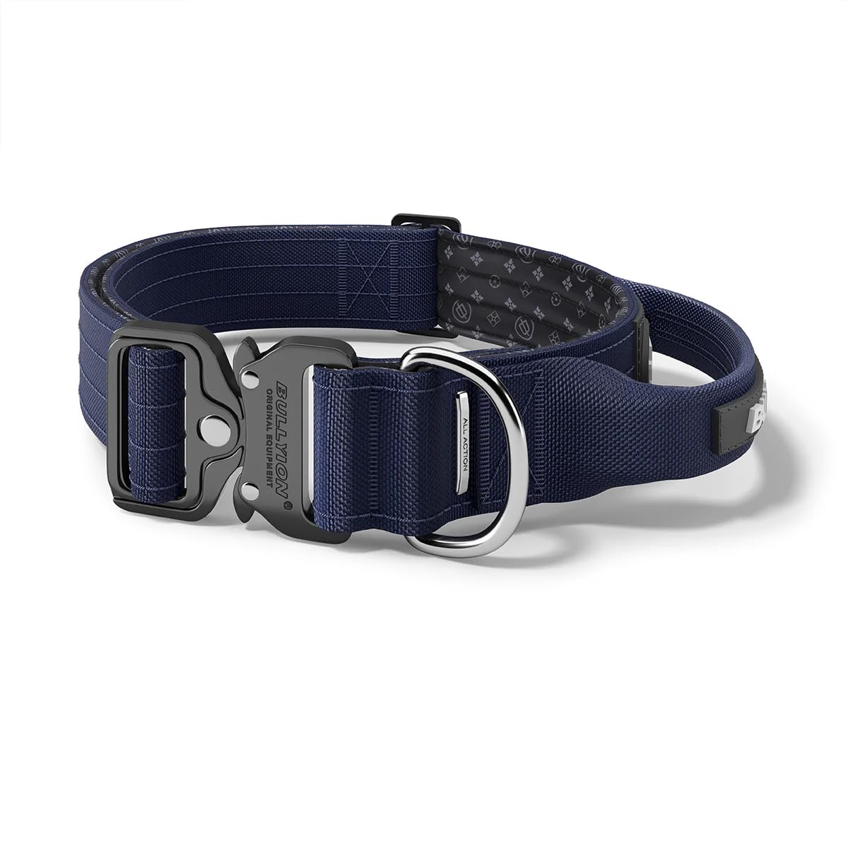 Bullyion ® Original Equipment Heavy Duty Tactical Dog Collar with Handle – Adjustable Military Style Collar for Large Dogs, Padded Training Collar with Metal Buckle - 5CM Buckingham Blue - X LARGE