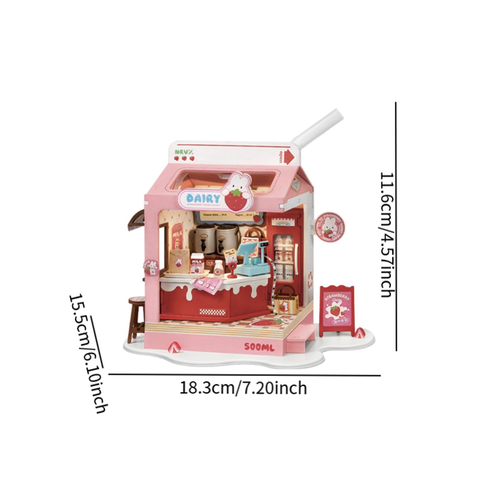 DIY Casa delle Bambole Miniatura Modellino Fai da Legno Artigianale Blocco Costruzione Accessori Casa Bambola Ornamento Desktop, Latticini