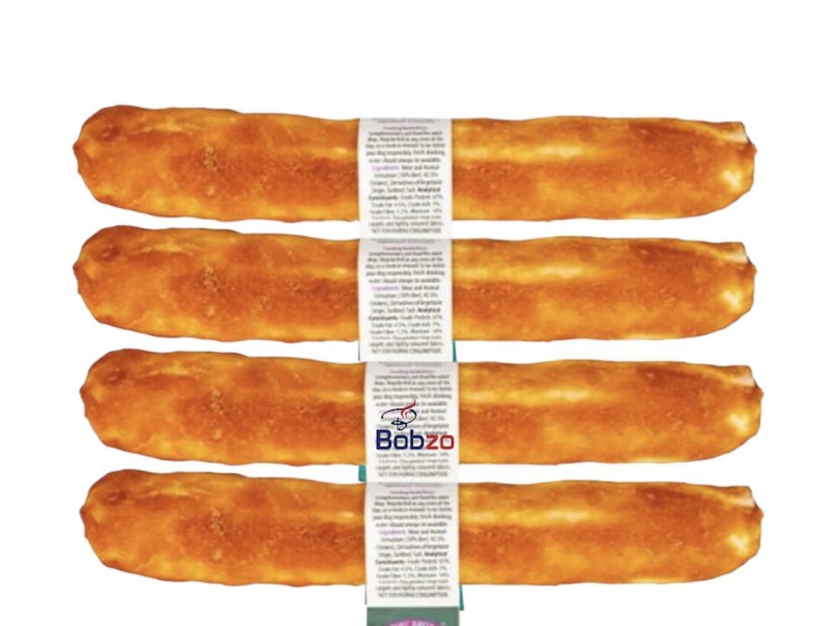 Bobzo 4 Pack Large Collagen Dog Chews 25cm – Long Lasting Chicken Flavour Chewy Rolls, Durable Dog Bones for Aggressive Chewers, Healthy Training Treats & Boredom Breaker for Medium & Large Breeds