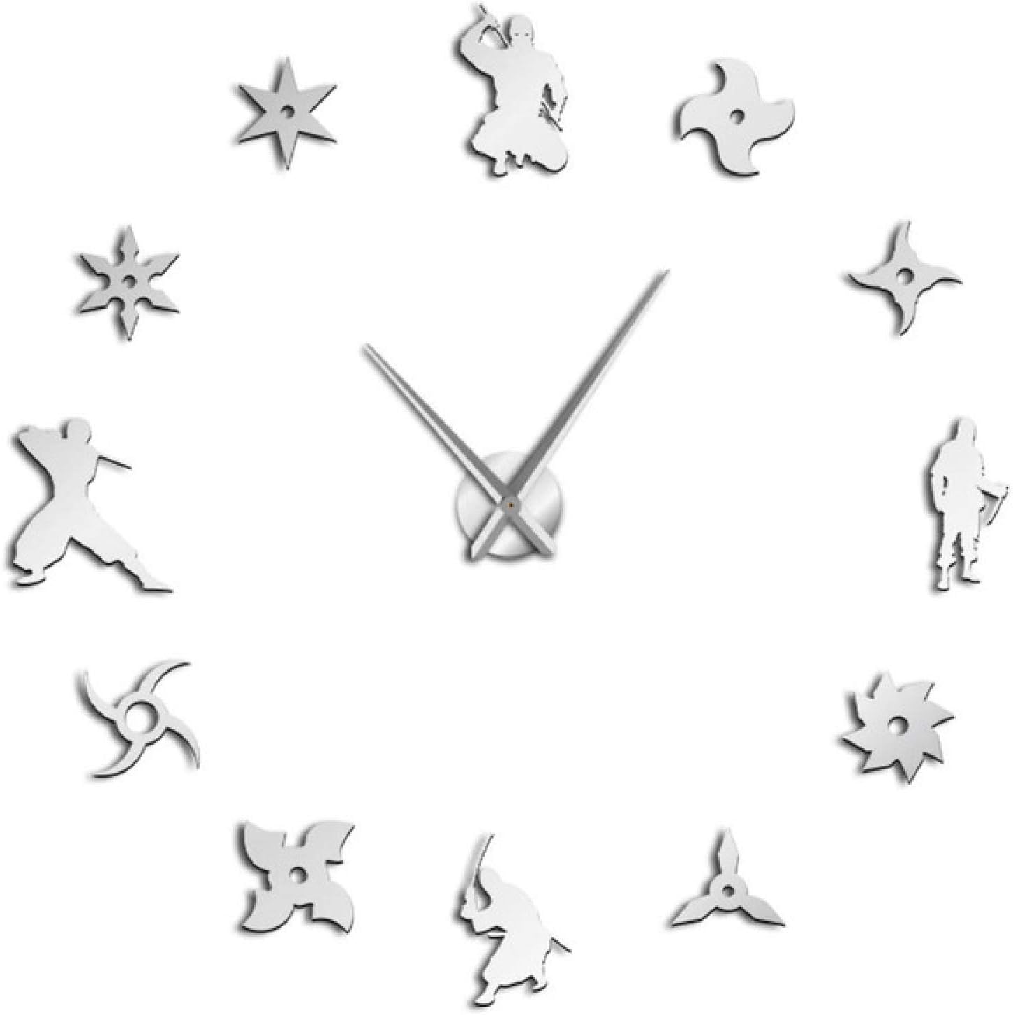 xinxin Wall Clock Japanese Ninja Silent Large Diy Wall Clock Shuriken Hidden Weapons Design Comic Fan Room Warrior Decor User-Defined Clock Watch